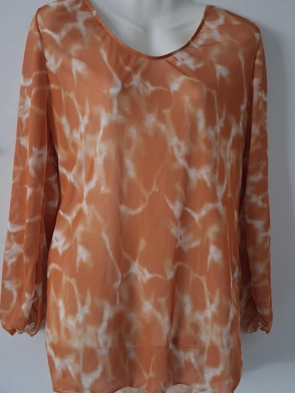 Women's Orange Tie-Dye Long Sleeve Blouse